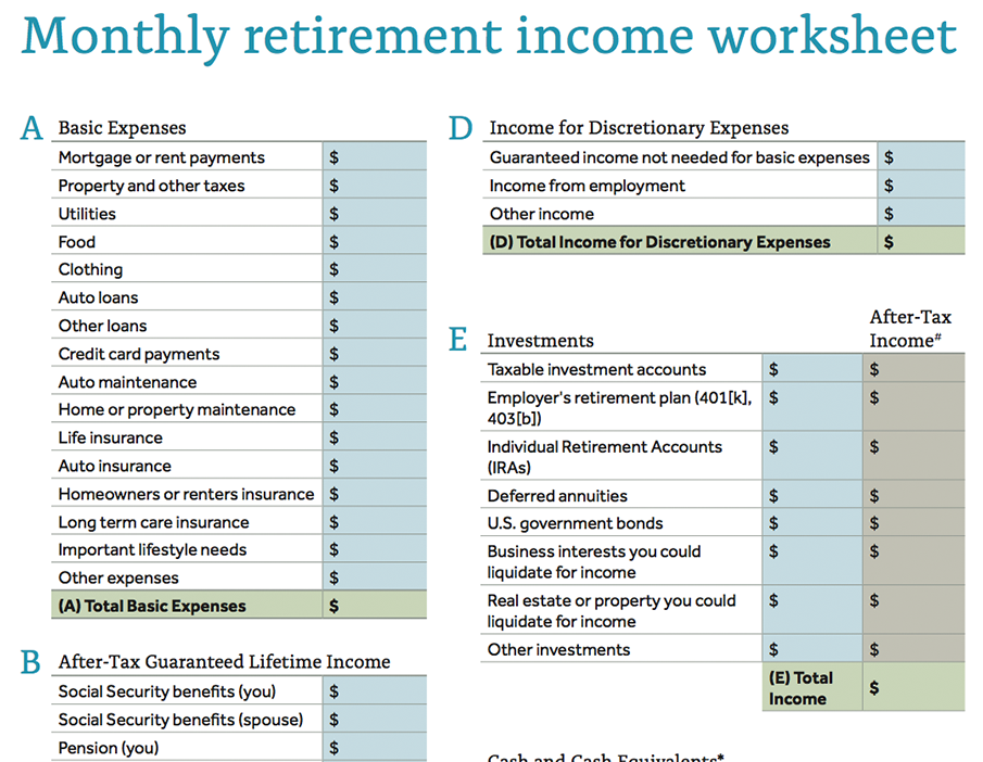 Monthly Retirement<br> Income Worksheet